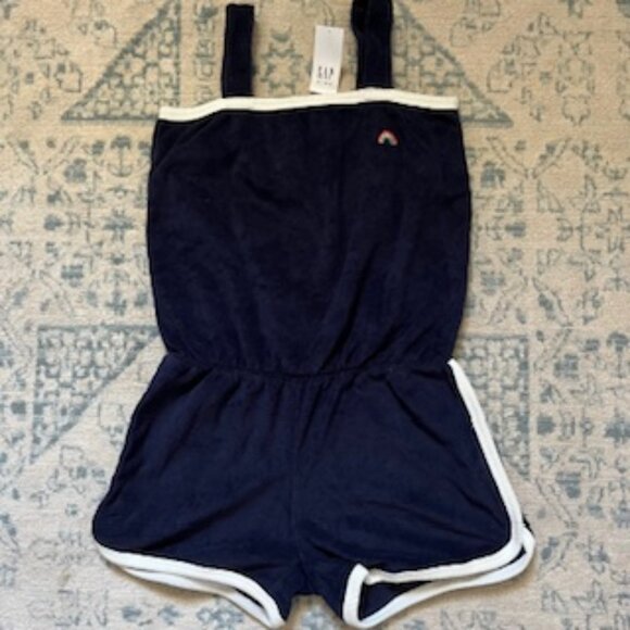 🧡3/15 NWT Gap Navy Terry Romper One Size Kids S (6-7) - Picture 1 of 8